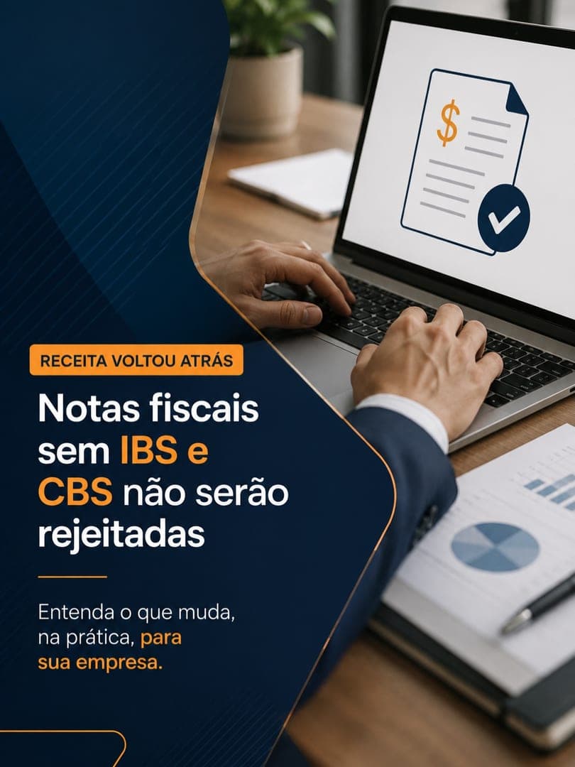 🚨 Receita Federal adia rejeição automática de notas sem IBS e CBS. As notas fiscais continuarão sendo autorizadas mesmo sem o preenchimento dos novos campos, mas atenção: a obrigação não foi cancelada, apenas a rejeição automática. A Pacto & Bytes acompanha essas mudanças de perto. 🤝